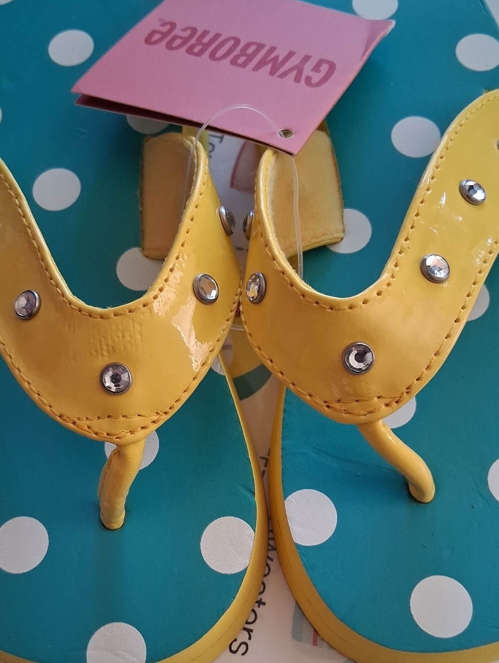 Yellow Patent Rhinestone Polka Dot Flip Flops